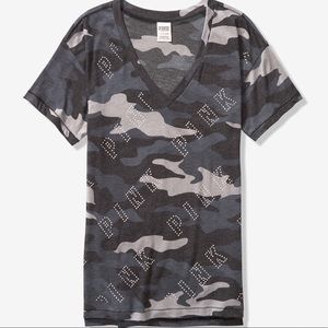 VS Pink Bling rhinestone logo  Camo tee